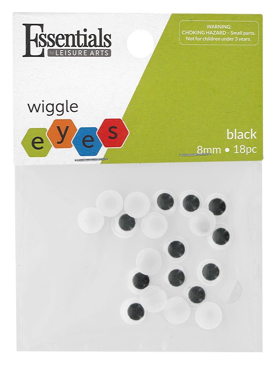 Essentials by Leisure Arts Eyes Paste On Moveable 8mm Black 18pc Googly Eyes, Google Eyes for Crafts, Big Googly Eyes for Crafts, Wiggle Eyes, Craft Eyes